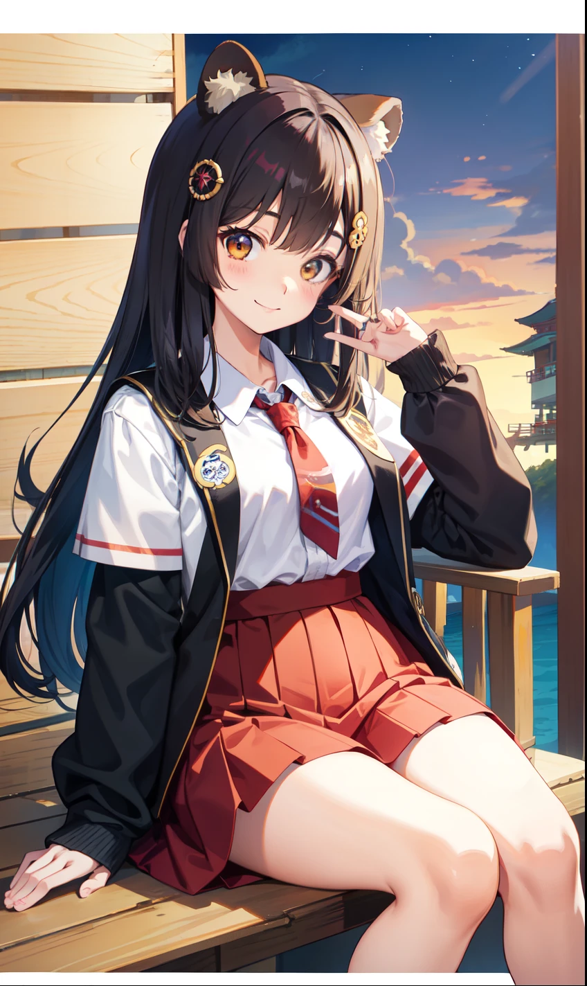 girl、smile、high school student、Tanuki Costume、Tanuki&#39;s Tail、skirt、（Small breasts）、