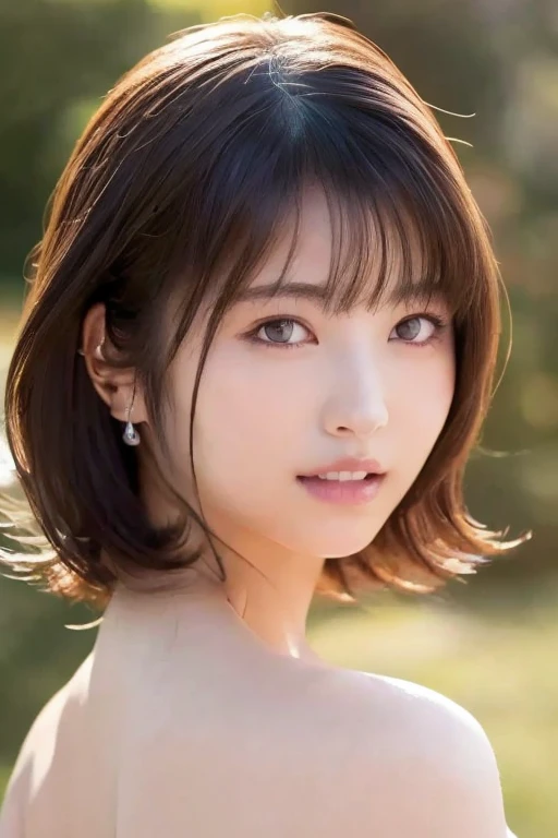 (8k、highest quality、masterpiece:1.2)、(Intricate details:1.4)、(Realistic:1.4)、Tabletop, highest quality, One Girl, (beautiful girl:1.3), (:1.2), Very fine grain definition, (Symmetrical eyes:1.3), (Browsing Caution), (Naked, Cute off-shoulder, Naked:1.3), Beautiful breasts, Brown eyes, Parted bangs, Brown Hair, Upper teeth, thin, Wet,Crisp details, Super Detail, Realistic skin texture, Detailed aspect, Beautiful details in the eyes, Highly detailed CG Unity 16k wallpaper, compensate, (Detailed Background:1.2), Shiny skin, ((whole body、Drawing from head to toe))、