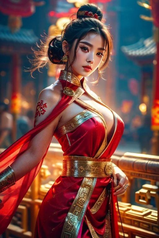 best quality, 8k, highly detailed face and skin texture, high resolution, sexy chinese girl in chinese tradinional dress, fantastic style background image, magical style, sharp focus