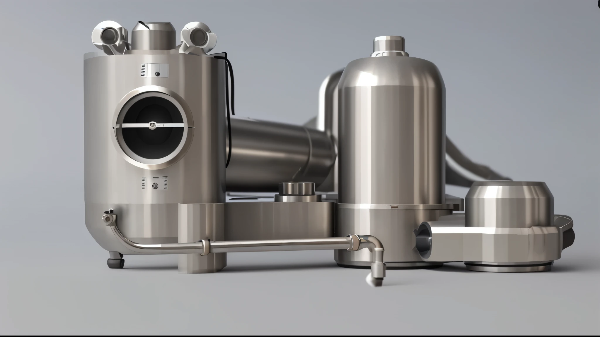Production workshop,Medical rendering,Realism,8k,There is a cylindrical stainless steel device,There is also a mixing device,Connect with stainless steel pipe,A motor connected to the mixing device