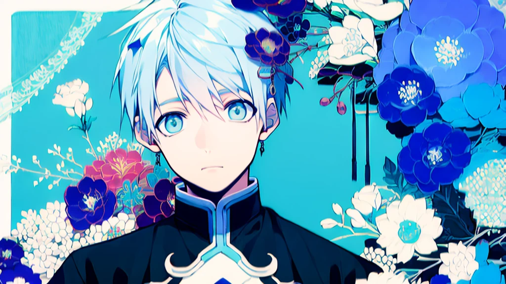 ((highest quality, super detailed,detailed eyes:1.3)),(((total 1 boy:1.2))),cool face,light blue hair,short,hair,light blue eyes,kuroko tetsuya,BREAK(basketball uniform:1.2)BREAK(aqua blue aura background:1.1)BREAK,(from side,cowboy shot,face focus:1.1),(boy on left:1.5),(looking at viewer:1.4)