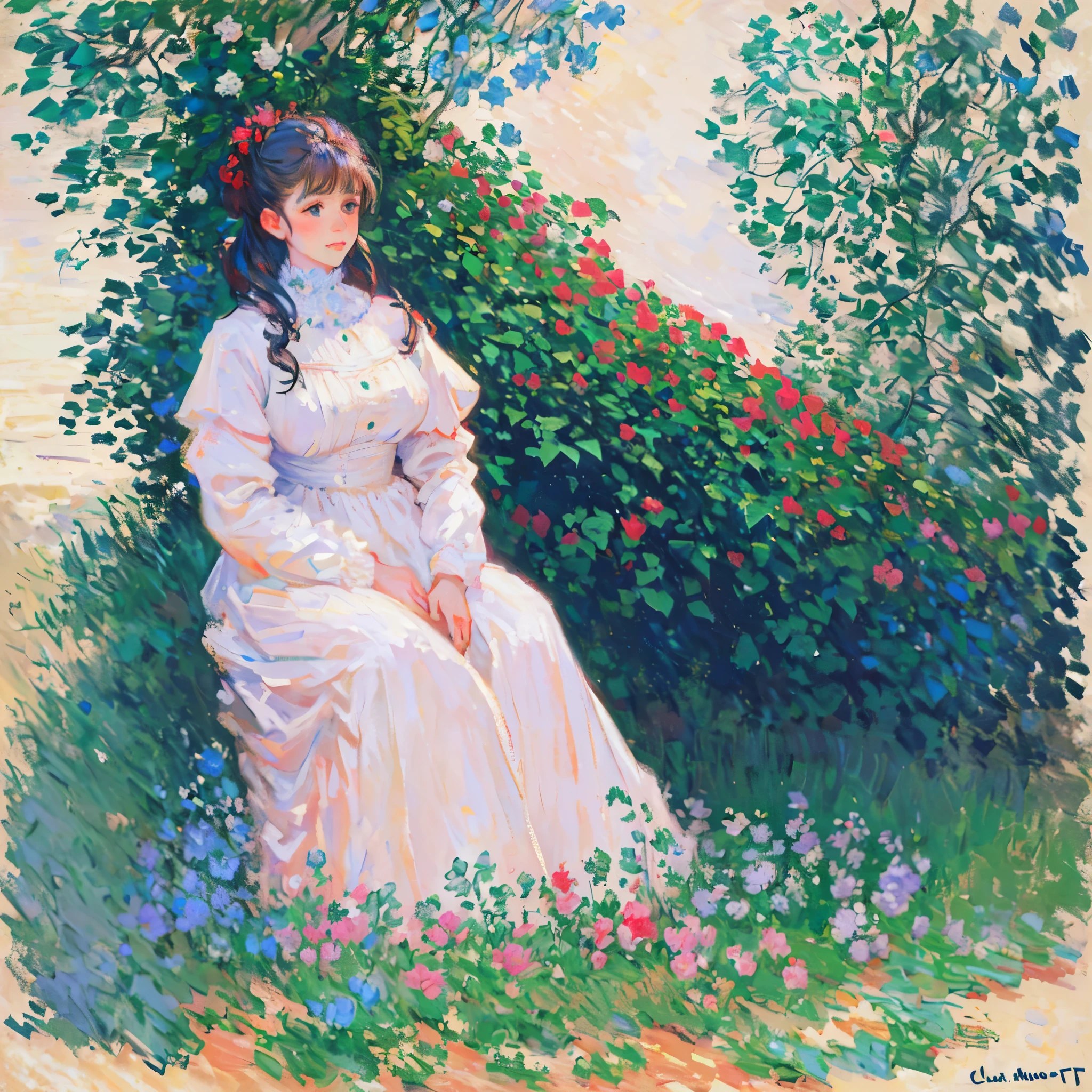 (((masterpiece, highest quality, High resolution,8k,perfect hand))),(((Claude Monet style))),1 girl,Redhead,(smile white teeth),upper body