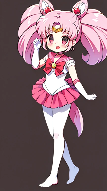 Sailor Moon，young年，，cute，Metal hairpins，（little girl），（LLoli），Pink Haible tail），Sailor Suit，Red bow，White elbow gloves，Red Skirt，No shoes，(White pantyhose)，(young)，(Small)