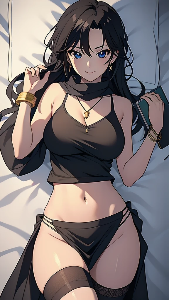 one woman, standing,from below, tall of a person,yellow bra,yellow panty,thin,gleaming skin,beautiful face,sharp eyes,brown eyes,flushed cheeks,cool,angry,long hair,pony tale, black hair,slender face,indoor,illustration style,anime style,masterpiece, extremely fine and beautiful,illustration,adult woman