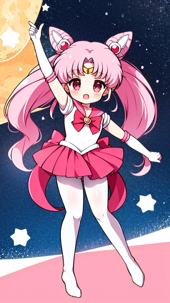 Sailor Moon，young年，***************，cute，Metal hairpins，（****** girl），（****** Loli），Pink Hair，（Double tail），Sailor Suit，Red bow，White elbow gloves，Red Skirt，No shoes，(White pantyhose)，(young)，(Small)