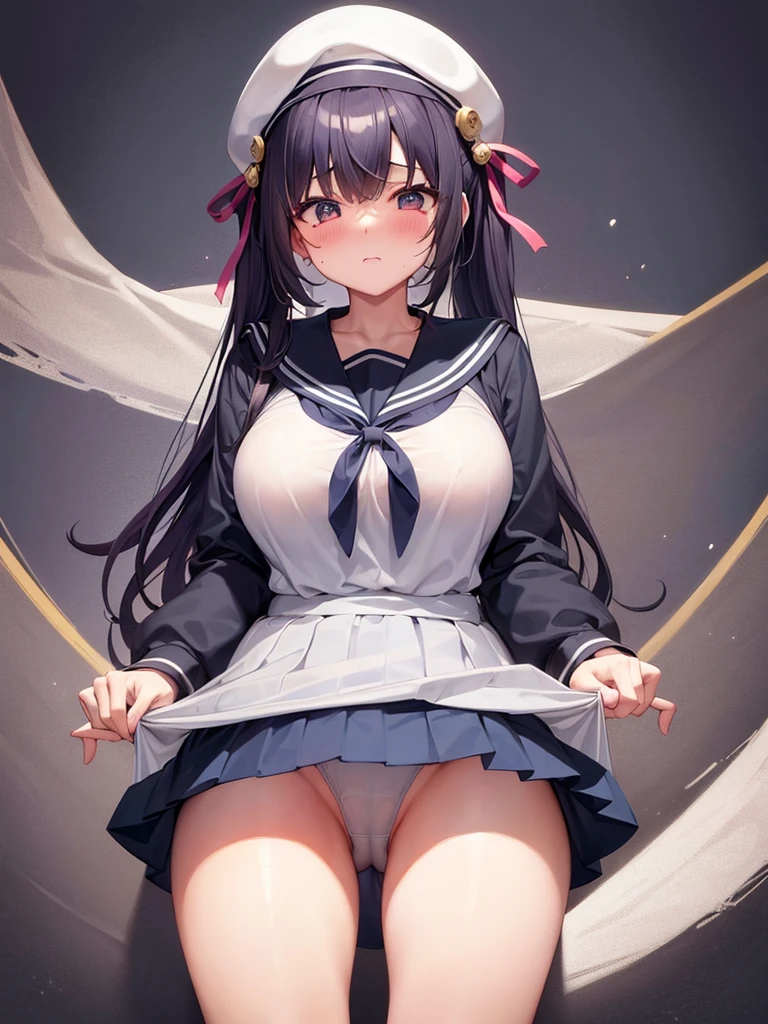 high school girl、 sister、teenageuous body、Plump thighs、Tears、Twin tails、Best image quality、High resolution、masterpiece、super high quality、Spread your legs wide、showing her 、Super large 、Spread your legs、Grey Bra、Grey panties、とてもBig Ass、Ass Shooting、Cowboy Shot、Low Angle、Blushing、4K quality、Sailor suit、Big Ass、Zoom in on the lower body、Wearing black knee socks、Pubic hair growth、Shooting from below、Blushed、Big Breasts、Embarrassed face、Embarrassed face、that&#39;You're tempting me、Fingering her panties、smile、Love Hotel、Dark eyeshadow