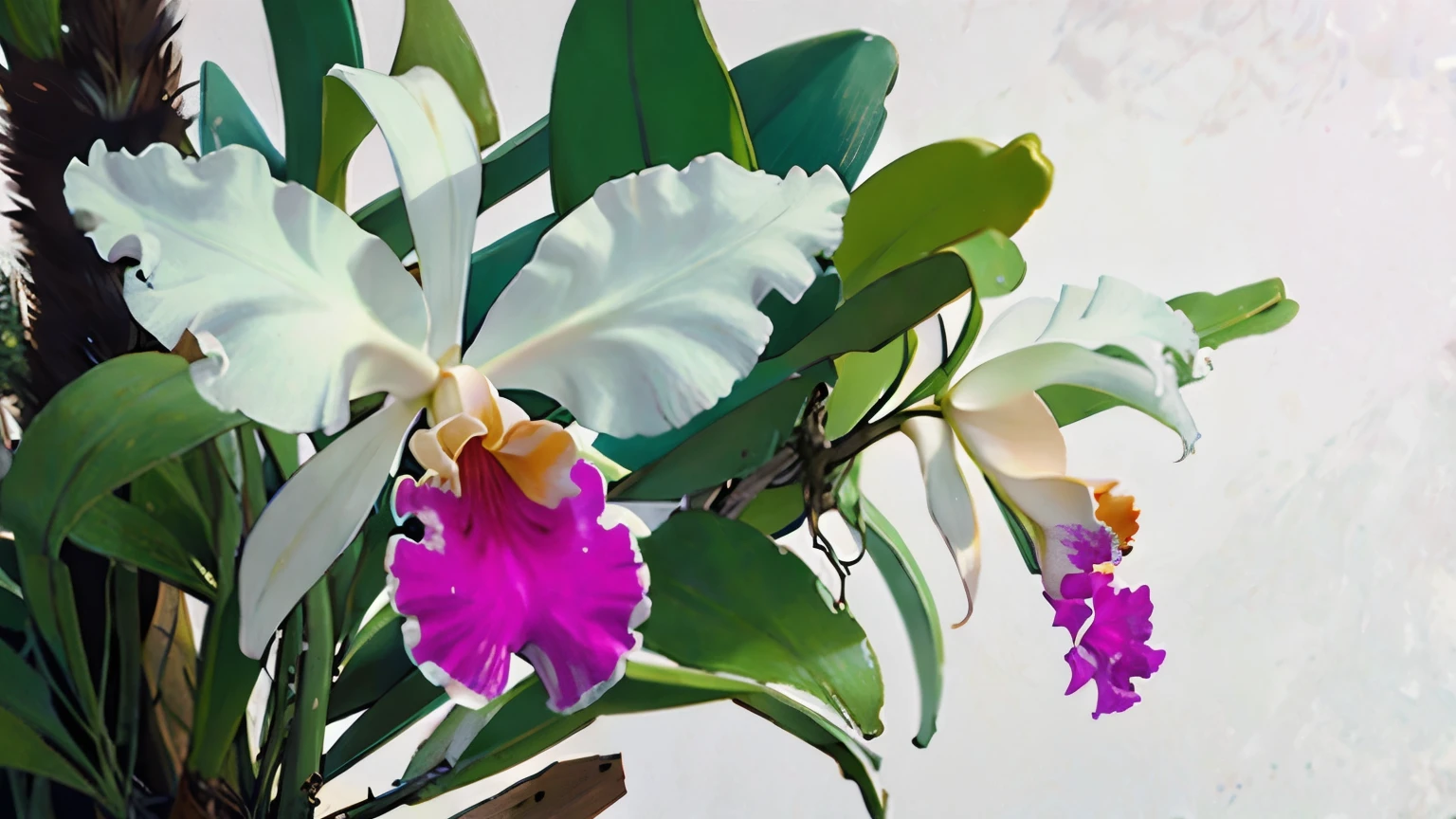 (masterpiece, highest quality:1.2), cattleya, solo, 3-flowers, close-up, full body, full bloom,