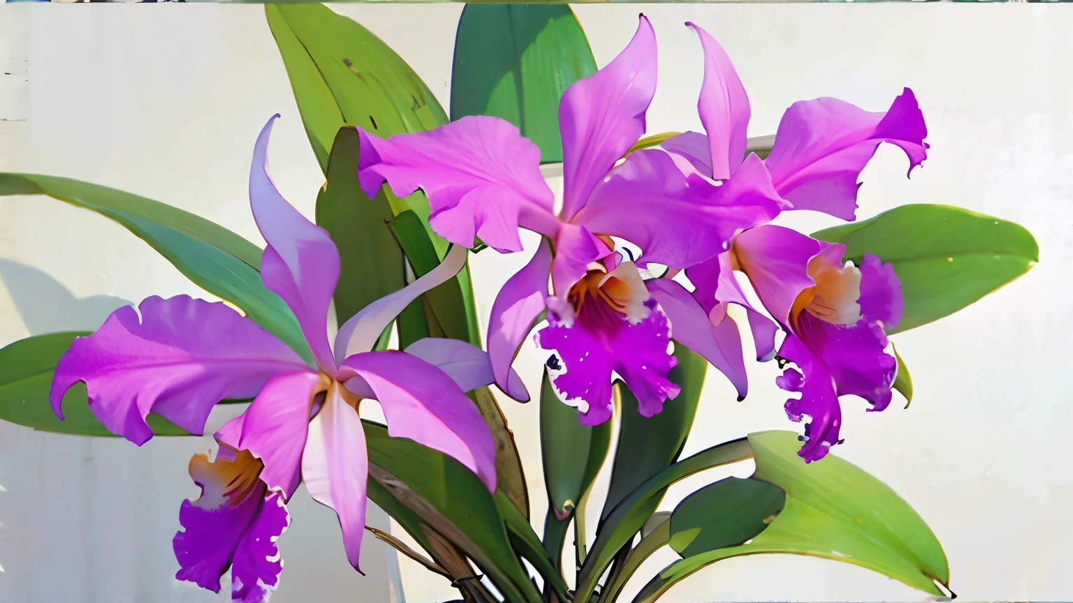 (masterpiece, highest quality:1.2), cattleya, solo, 3-flowers, close-up, full body, full bloom, semi-alba,