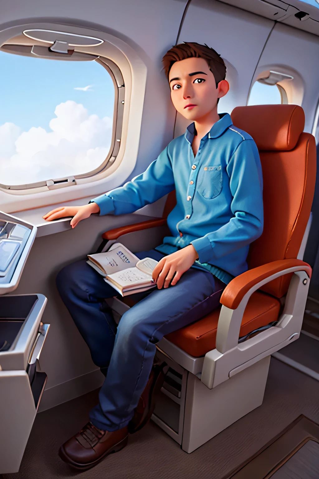 A 24-year-old boy seeing out from the airplane's window shouted, Dad, look the houses are going behind