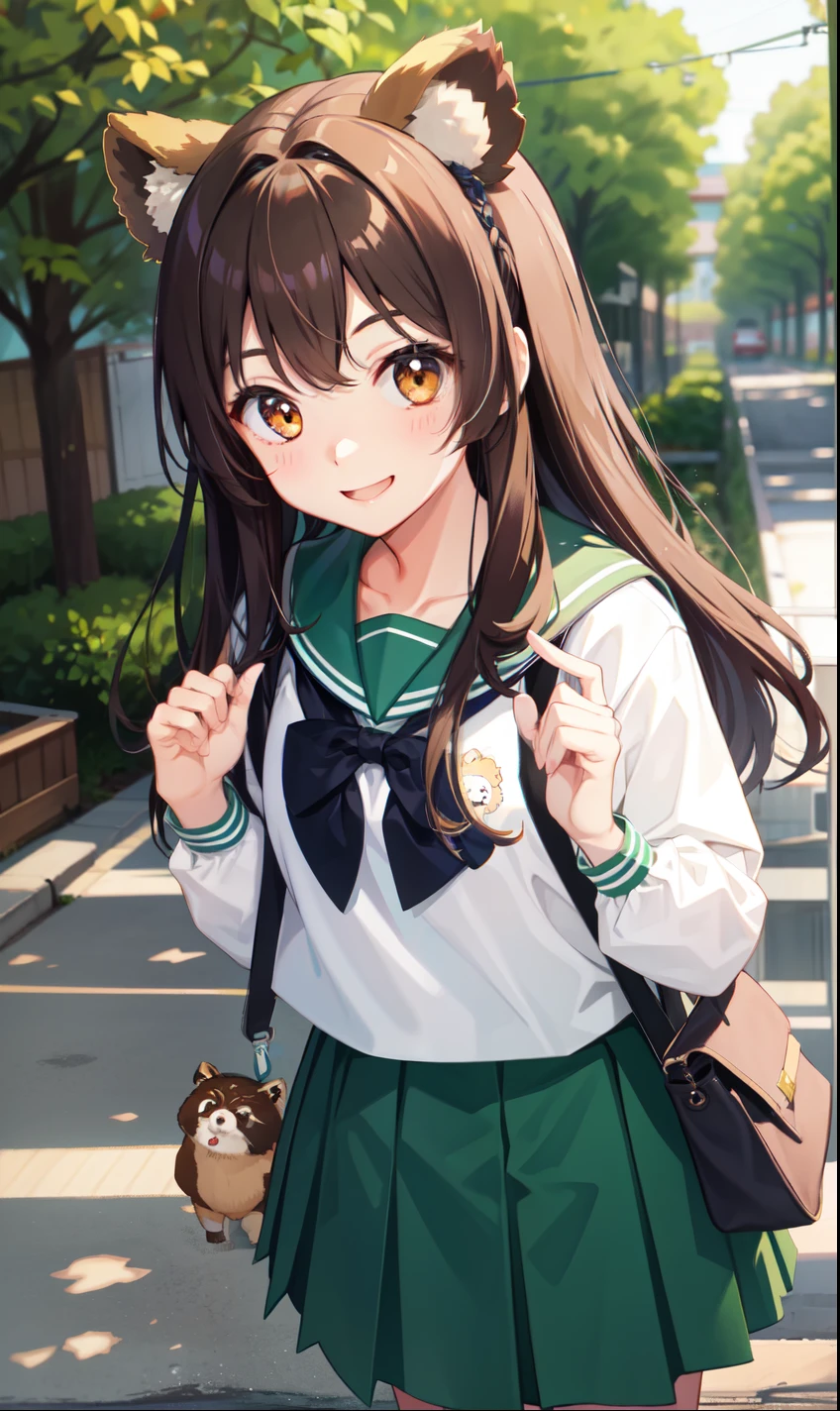 girl、smile、high school student、Tanuki ears、Tanuki's Tail、skirt、(Small breasts)、