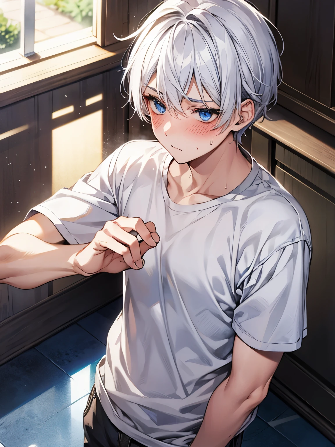 top-quality、in 8K{ boy showing off his penis:1},{10yaers old},silber hair,In the park,Sweating,Looks calm,(flush)、(Ejaculation from masturbation)、Splattering semen,Blonde