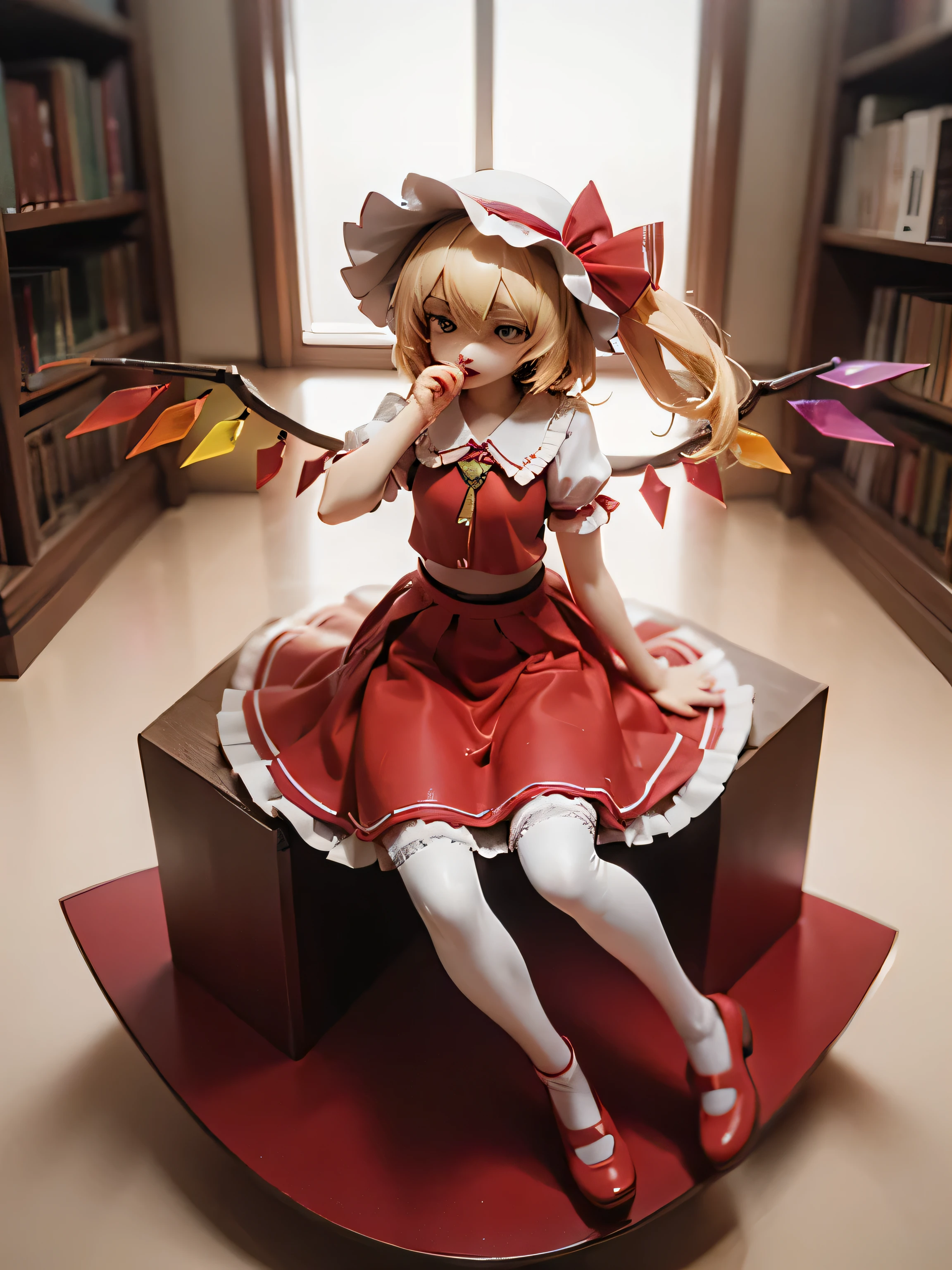 Flandre Scarlet、Touhou Project、Young、lovely、White Knee Highs、Crouch、slender、Drawers、Red Shoes、library