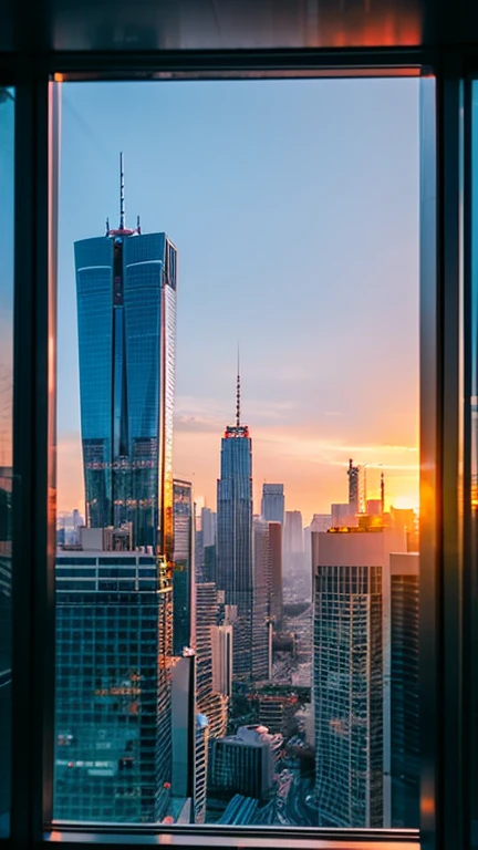 A cityscape waking up with the sunrise。Skyscraper silhouette、Xu々The sky brightenorning Glow。Quiet and clean々Shii、Anticipation for the day ahead。