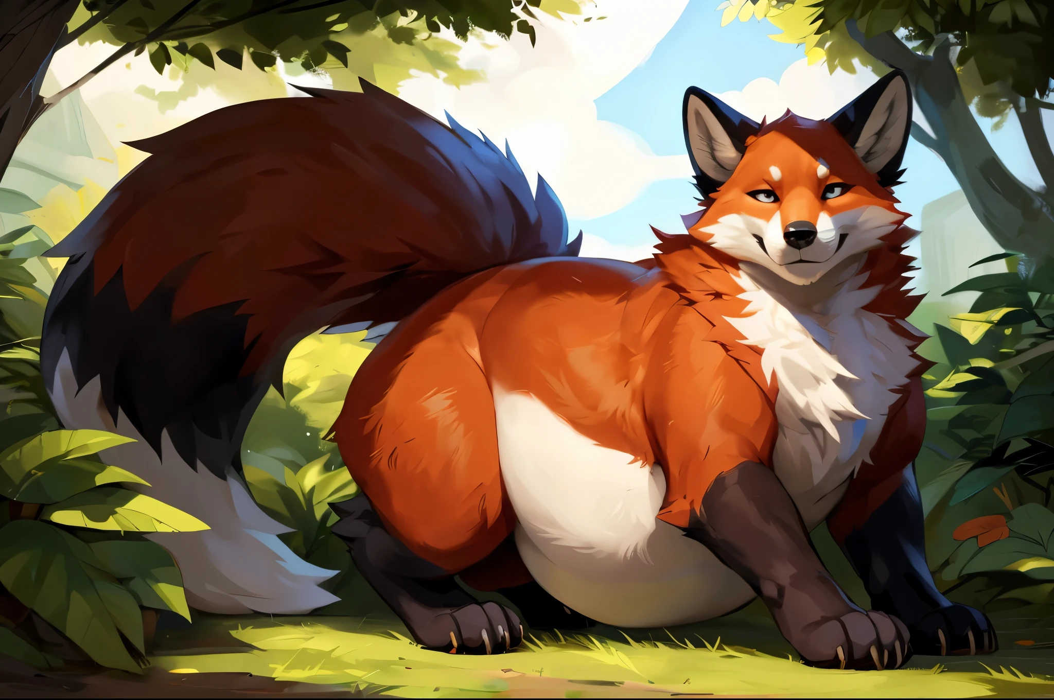 4k ultra quality, 4k full body view,(ultra high detailed body),((feral)) fox,by mystikfox61, by glitter trap boy,feral paws, by bebebebebe,by morethreedee, by seibear,(thick thigh),(chubby thigh),thicc thigh,thick legs,chubby legs,thicc legs,massive butt,enomorous thigh,massive thigh,massive legs,thick lower legs,wide legs,(detailed thigh),(wide thigh),fluffy belly sharp nails,((sfw)),(ultra detailed face),detailed eyes,big tail,fluffy tail,(detailed tail),enomorous tail,bigger tail,huge tail,volumetric light,big paws,(thick paws),fluffy paws,furry paws,enomorous paws,(feral focus), beast,(bigger lower body),(long legs),front view,master works, super fine, 4k resolution, high quality,high picture detail,dark fantasy,illusory engine, Masterpiece,dire fox,faint lighting,charming (feral) body,hyper belly,chubby (feral) body,enomorous belly