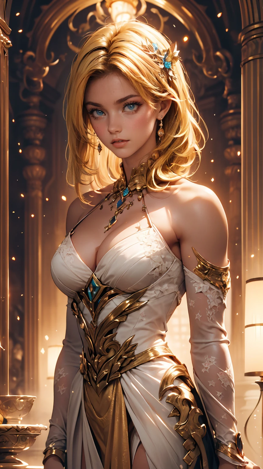 Beautiful blonde woman, The wax dress melts and drips down her body (masterpiece: 1.2), (highest quality), 4K, Super detailed, (Dynamic configuration: 1.4), Very detailed, Colorful details, (Rainbow-colored: 1.2), (Bright lighting, Atmospheric lighting), dream-like, Magic, (alone: 1.2)