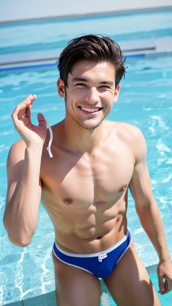 male　Age 32 Lifesaver swimwear smiling