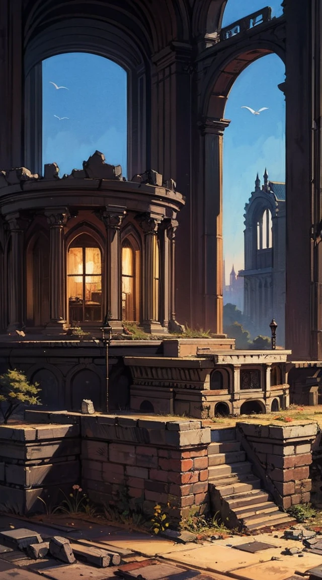 , Late autumn ruins, high quality, Very detailed, illustration, Dough, canvas, painting, fantasy,