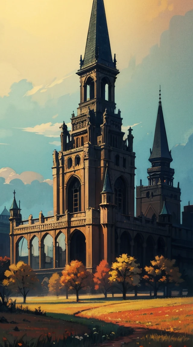 , Late autumn ruins, high quality, Very detailed, illustration, Dough, canvas, painting, fantasy,