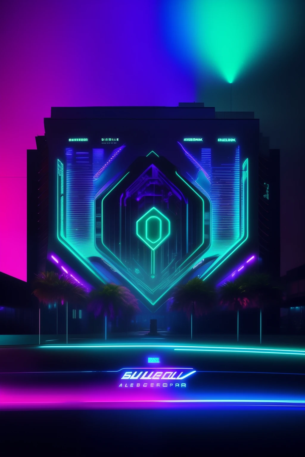 A mesmerizing Cyberpunk logo rendered in stunning 8k resolution, bathed in electric blue tones, with hues of cyan and emerald green subtly intertwined. The typography of "BUBLETRONIC" is executed with precision, its sleek lines gleaming with a neon radiance that pierces the digital night. The logo is set against a dynamic, pulsating cityscape backdrop, where neon lights dance across holographic billboards, outlining the gritty, dystopian beauty of the cyberpunk realm. The logo's luminous glow is further emphasized by an atmospheric haze, casting long, dramatic shadows