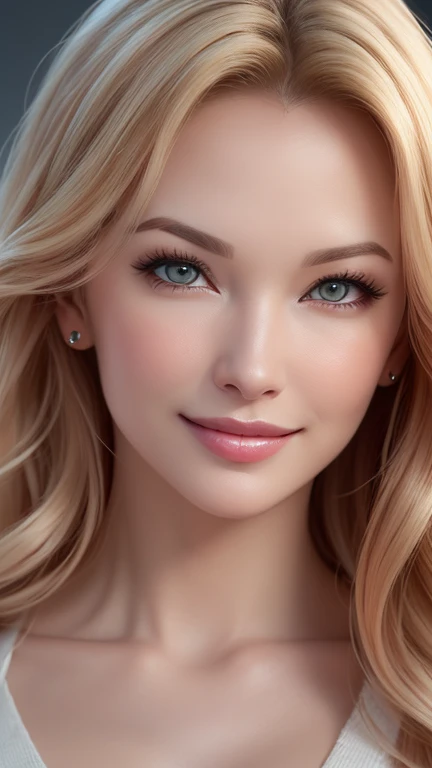 (Shannon Tweed), Solo, Extremely cute, Amazing face and eyes, long blonde and wavy hair,(Beautiful lovely smile), (extremely detailed beautiful face), bright shiny lips, (Best Quality:1.4), (Ultra-detailed), (A hyper-realistic, Photorealsitic:1.37), Beautiful fair skin, extremely detailed CG unified 8k wallpaper, RAW Photos, professional photograpy, Cinematic lighting,