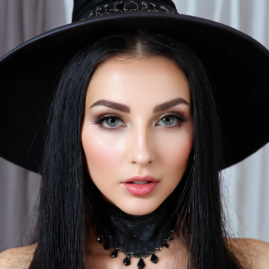 Sperm on face of the beautiful witch, cum on face, bukkake