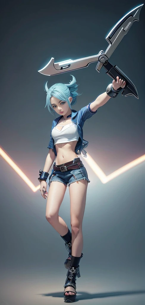 Blue Hair Surrealism, Character table, Reference Table, Standing painting, 8k, Super Detail, 1080P, Women HD, 4K, 8k, 16k, high resolution, best quality, high quality, Anatomically correct, masterpiece, precise, Ultra HD,grace,Unreal Engine,Delicate face,Long braids,slim,Long legs,miniskirt