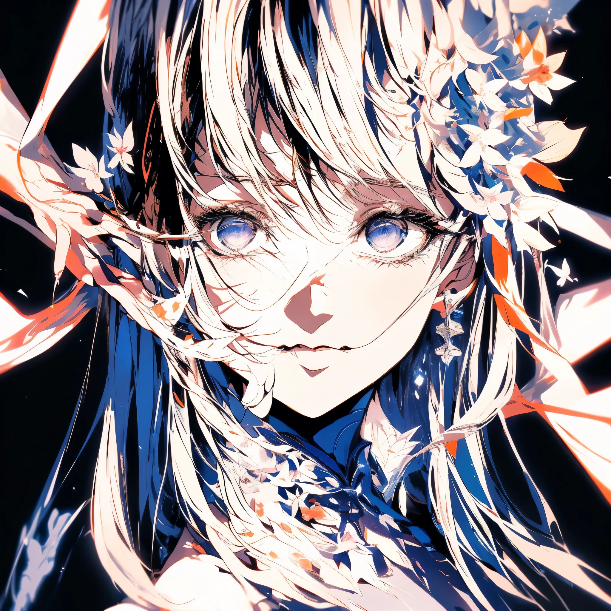 , (masterpiece:1.2), highest quality,The middle of a journey,
alone, Tinted Glasses, jewelry, hair ornaments, View your audience, Black background, One Girl, short hair, blue eyes, Earrings, Simple Background, flower, Upper Body, hair flower, orange-Tinted Glasses, (Finely drawn 美しい eyes: 1.2), (美しい and detailed face), (Best lighting, Very delicate and 美しい),, Jacket, Mouth closed, flower柄プリント, bangs, blonde, Gray Hair, Compensate, Round Glasses, Earrings