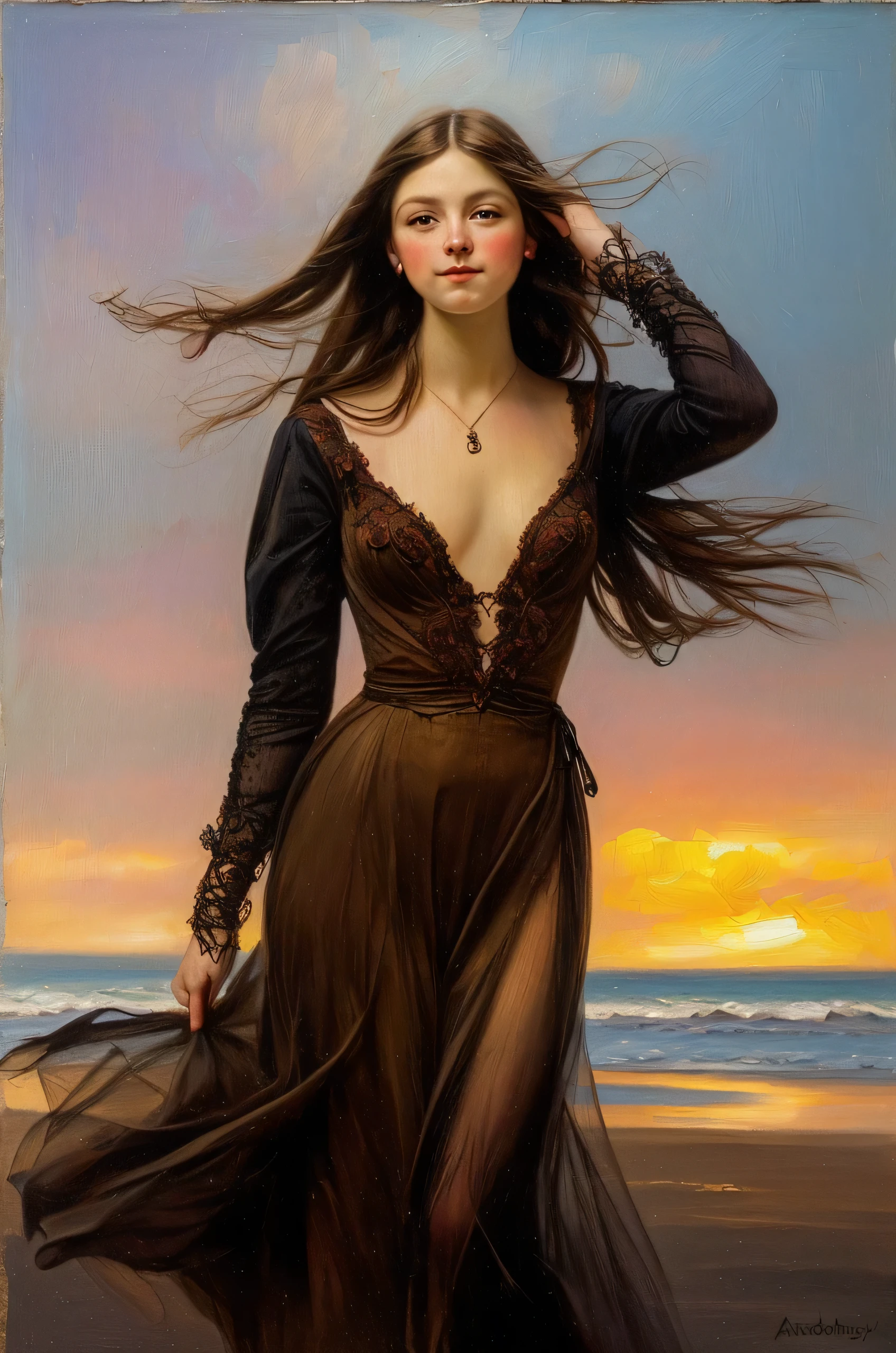 retrato, garota, Middle Ages, classicismo, estilo de Andrey Atroshenko, pintura, Traditional media, realista, figurativo, belas artes, oil on canvas, HDR, 8k, Personagem original, high resolution, Alto detalhe, concentre-se no rosto