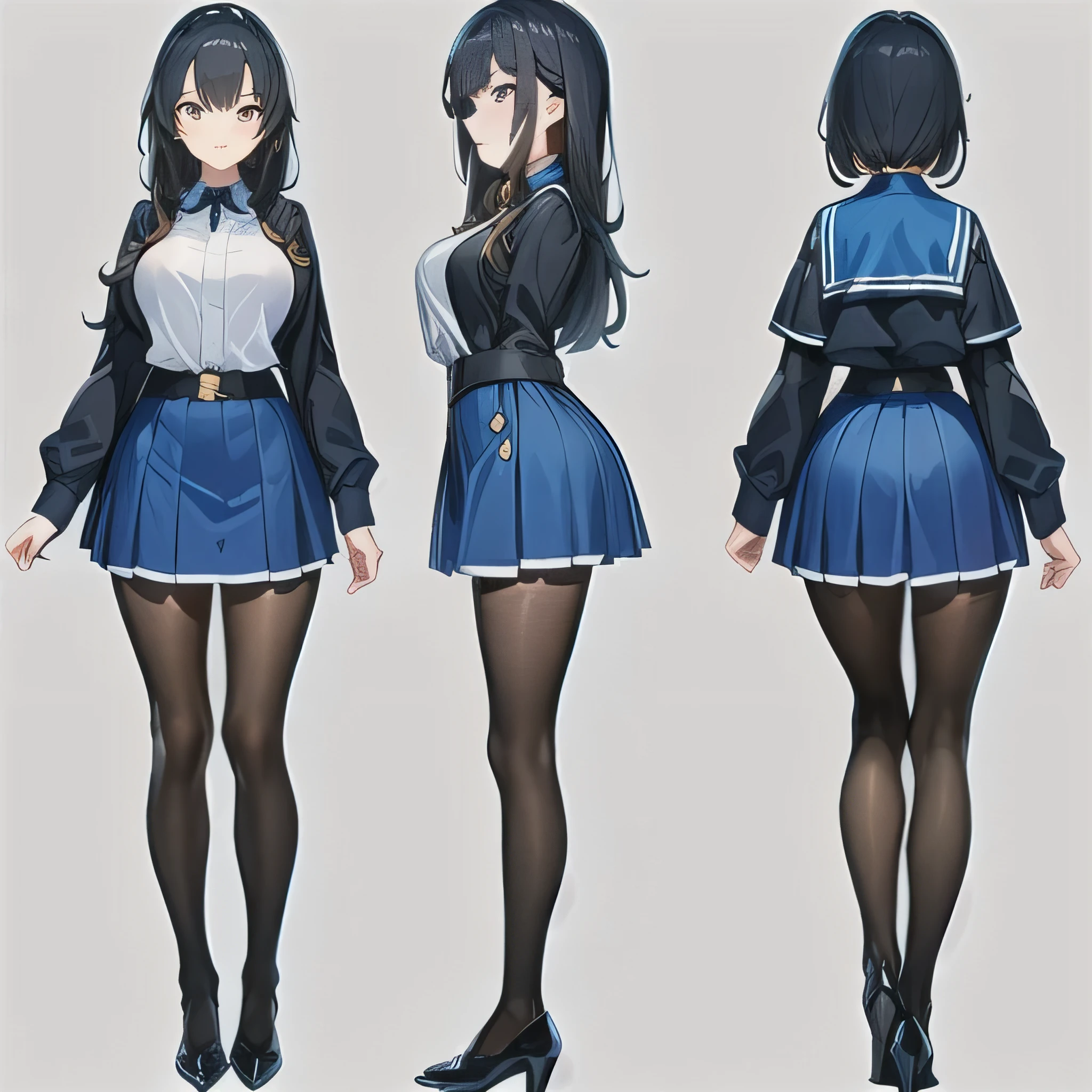 Original character sheet, Pose reference,In one pose. 8k,high quality, High resolution, 4K, hd,(Well designed face), Great face, (Very detailed), Beautiful Eyes, All images must be full body, A total of 3 images are required, Front view, Use manga style, All photos must be of the same girl, All sizes required,,uniform,high school girl,8k,high quality, High resolution, 4K, hd,(Well designed face), Great face, (Very detailed), Beautiful Eyes, All images must be full body,,Thick thighs, (Japanese scholar&#39;s uniform), You must write the whole body,Anime Style,, You must write the whole body,