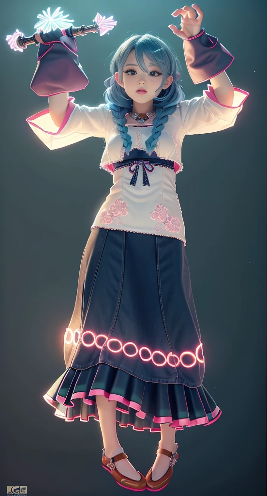Blue Hair Surrealism, Character table, Reference Table, Standing painting, 8k, Super Detail, 1080P, Women HD, 4K, 8k, 16k, high resolution, best quality, high quality, Anatomically correct, masterpiece, precise, Ultra HD,grace,Unreal Engine,Delicate face,Long braids,slim,Long legs,miniskirt