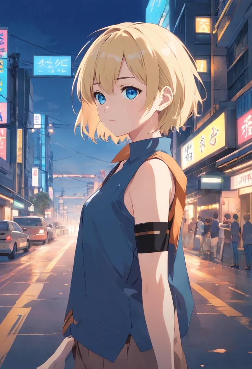 Women, ((Blonde)), ((Blue eyes)), ((Short hair)), ((Full Body)), In black tape proyect