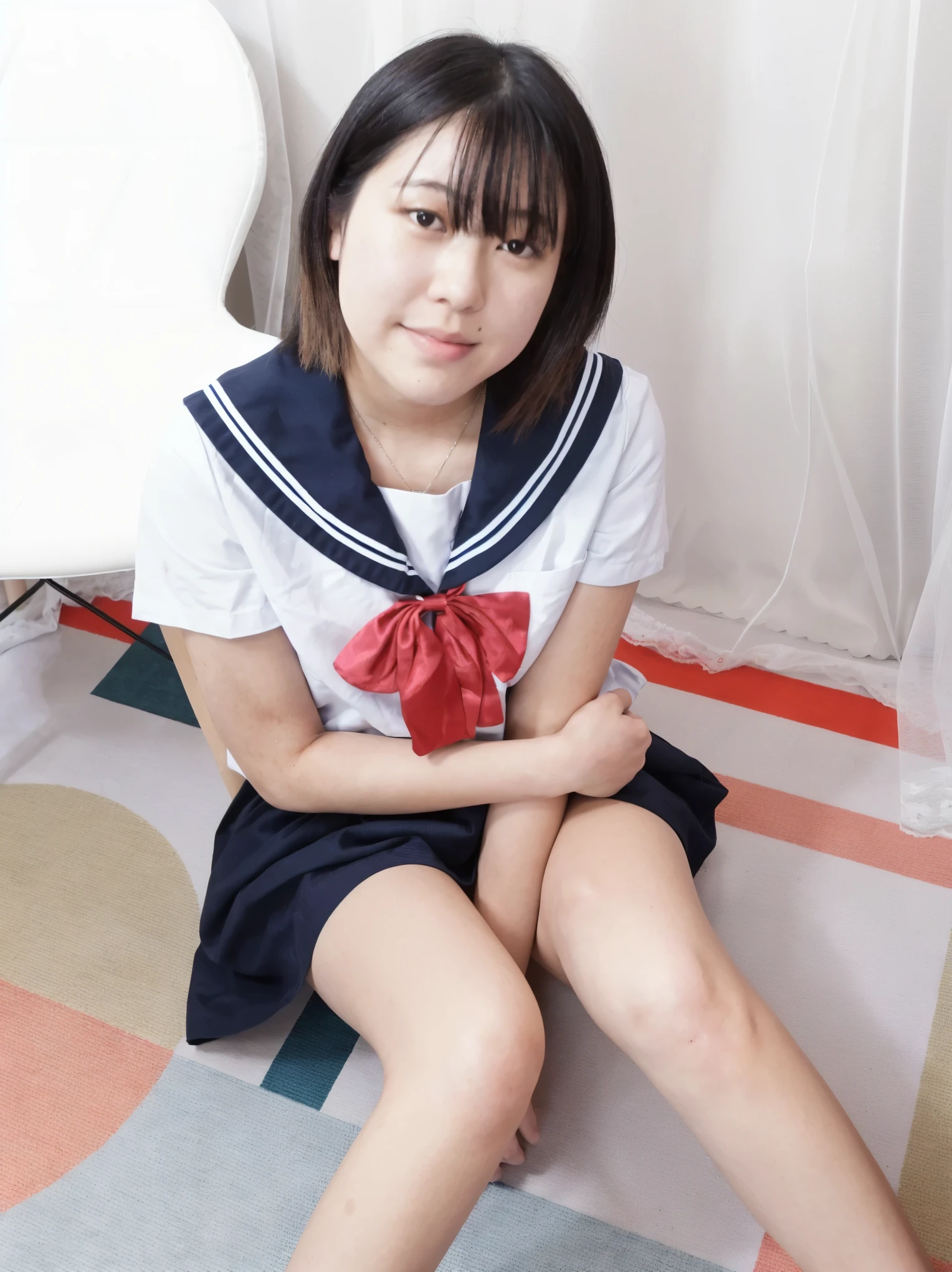 there is a woman sitting on the floor with her legs crossed, chiho, of a youthful japanese girl, narumi kakinouchi, shikamimi, taken with canon eos 5 d, taken with canon 8 0 d, harumi, taken with canon eos 5 d mark iv, cute , young gravure idol, kotegawa yui