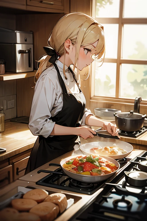 Beautiful girl , is cooking