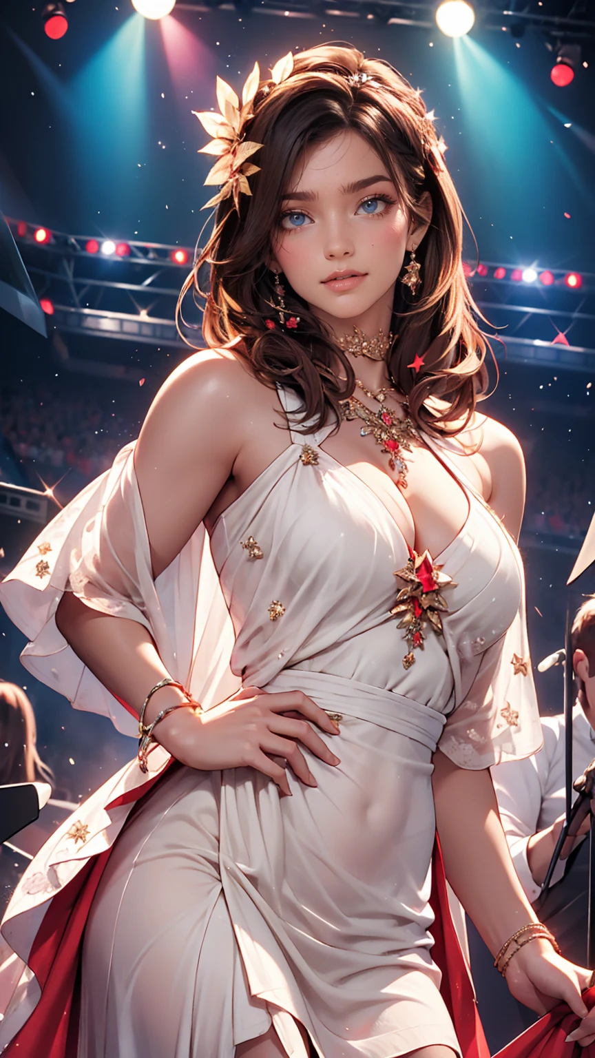 One girl, alone, highest quality, masterpiece , Hoshino Ruby,  hair ornaments, Shining Eyes, Stars in my eyes, (Star in the right eye:1), (dress:1.4), (Concert 1), On Stage,