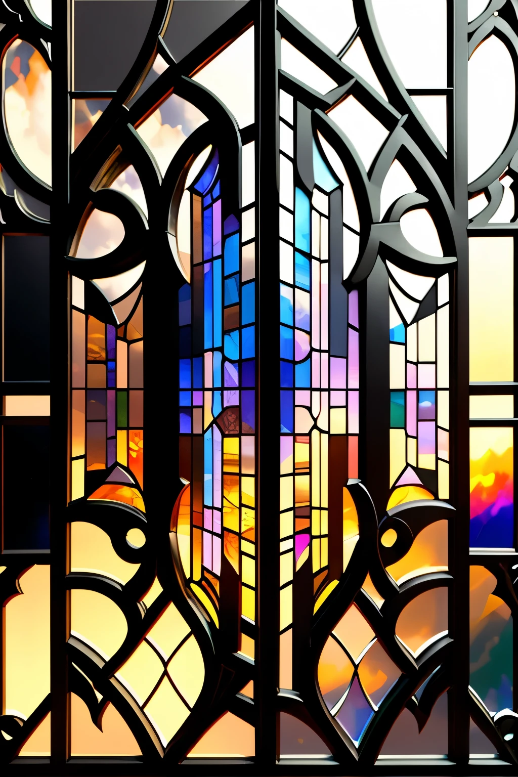 best quality, super fine, 16k, incredibly absurdres, extremely detailed, delicate and dynamic, jigsaw puzzle, transparent stained glass, orthodox paintings on black framework, iridescent reflections, white building walls, Mediterranean atmosphere