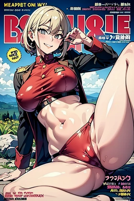(tight focus:1.2, from below),(from side:0.9), ((cute Face)), (Close-Up:0.6), ((holding a icecream)),(Military uniform magazine cover:1.4), highest quality、(real、photorealistic:1.5),(ultra high resolution, 8K RAW photo, clear focus), best qualtiy, natural lighting, field depth, (Bright pupils, detailed beautiful eyes, high detailed face), Red lip, sexy posing, seductive weak smiling, ((1 europian girl)), (in the center:1.4), cute girl, 22 years old, (bronde long hair), beautiful detailed brown eyes, medium breasts, sitting on a rock, (happy),masterpiece, best quality,perfect face,lying on the ground,uncensored, spread legs, cute pussy,from front,short hair,(medium breast:1.3),cute pink nipples,looking at viewer,