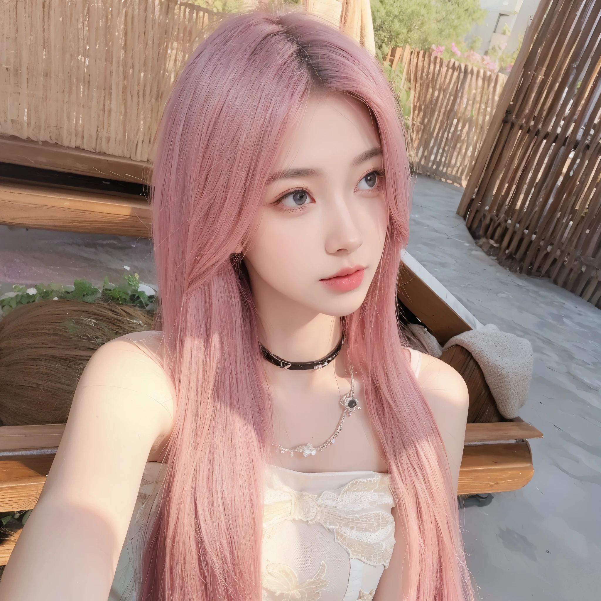 Pink purple long straight hair，Natural and beautiful，The background is simple, clean and comfortable