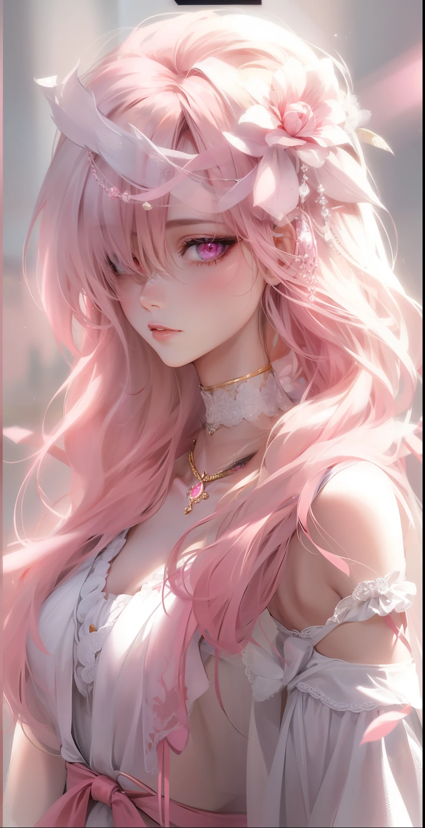 "Adorable, A delicate rose with an elegant and beautiful face, Seductive pink eyes"