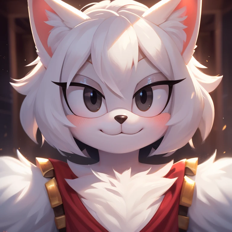 mobian cat, white cat, white fur, white hair, black eyes, tuft, fur, fluffy, ((smug)), femboy, blush, feline, felid, smirk, :3, hi res, absurd res, good quality, nice details, detailed, insanely detailed, extreme detail, refined detail, perfect detail, max detail