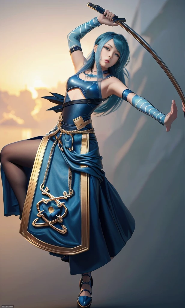 Blue Hair Surrealism, Character table, Reference Table, Standing painting, 8k, Super Detail, 1080P, Women HD, 4K, 8k, 16k, high resolution, best quality, high quality, Anatomically correct, masterpiece, precise, Ultra HD,grace,Unreal Engine,Delicate face,Long braids,slim,Long legs,miniskirt