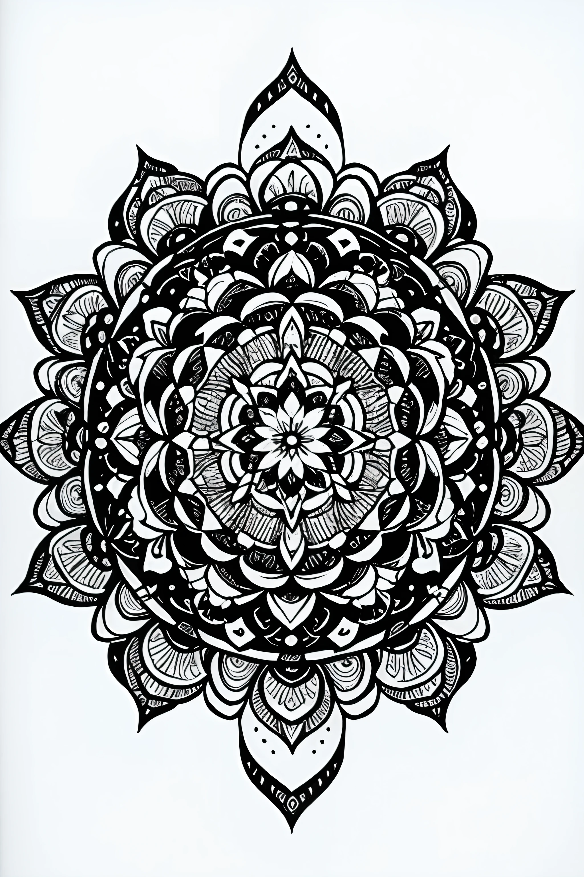 coloring book、a Mandala、florals、black-and-white、illustratio、White background
