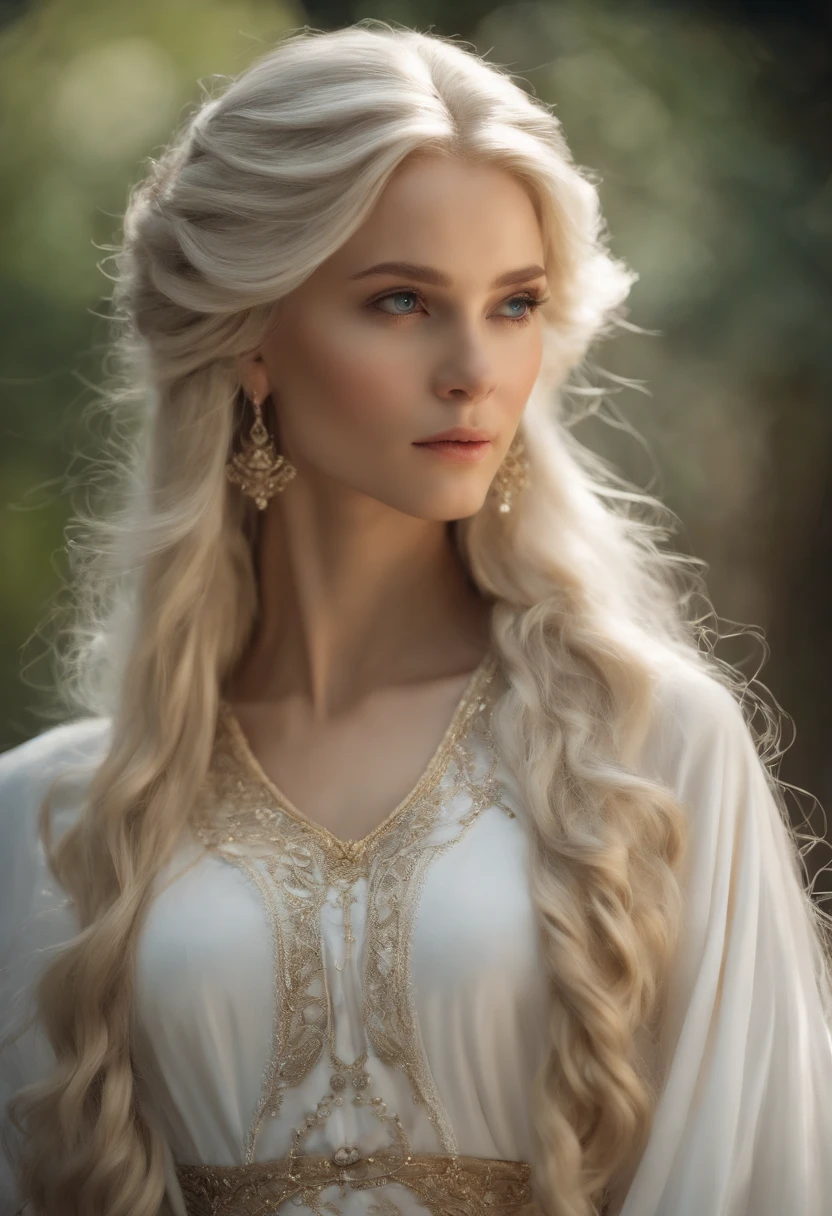 ((best quality)), ((high quality)), detailed, ((full-body shot)), frontal photography,frame composition, Long-haired Elf Queen Glandruil , Young woman,aged 20, Very long hair, (Absurdly long hair,Hairstyle that exposes ears), delicate face,(Perfect proportions),(White hair, White hair), Light blue eyes(White eyebrows,White eyelashes),long pointed ears(Elf ears),(Wearing white royal robe,Thigh-revealing short robe,Narrow and long front hem 1.3),(Beautiful long legs crossed in front,barefoot) ,Vibrant colors, castle, detailed scenery, detailed hair, detailed eyes,detailed facial features, Photo album,Various postures,Various expressions,Various angles