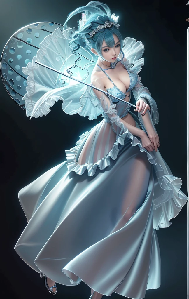 Blue Hair Surrealism, Character table, Reference Table, Standing painting, 8k, Super Detail, 1080P, Women HD, 4K, 8k, 16k, high resolution, best quality, high quality, Anatomically correct, masterpiece, precise, Ultra HD,grace,Unreal Engine,Delicate face,Long braids,slim,Long legs,miniskirt