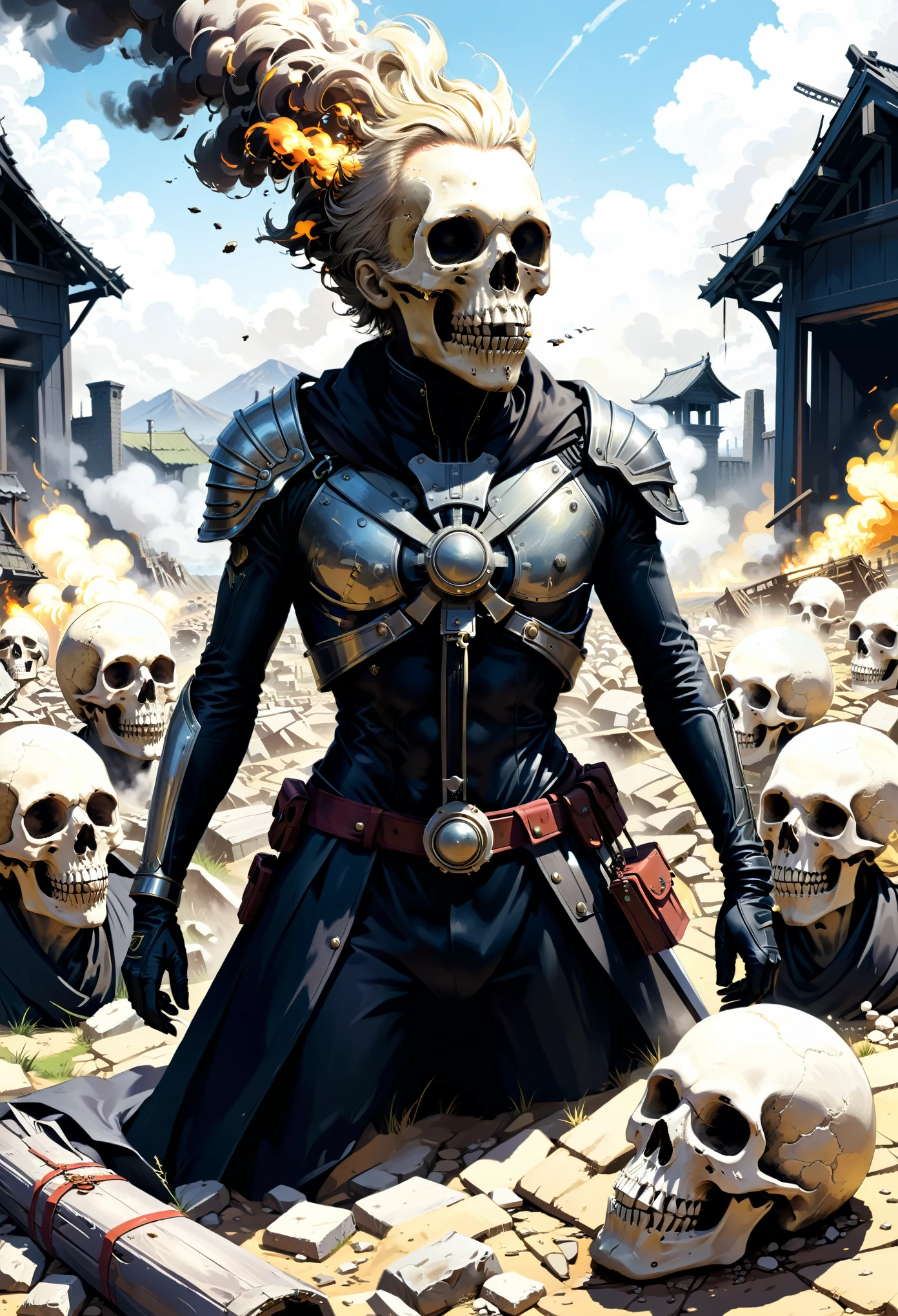 atomic bomb explosion,( abocalyptic endzeit :1.5),(ral-apoctvisn:1.5),Pile of bones,tombstone