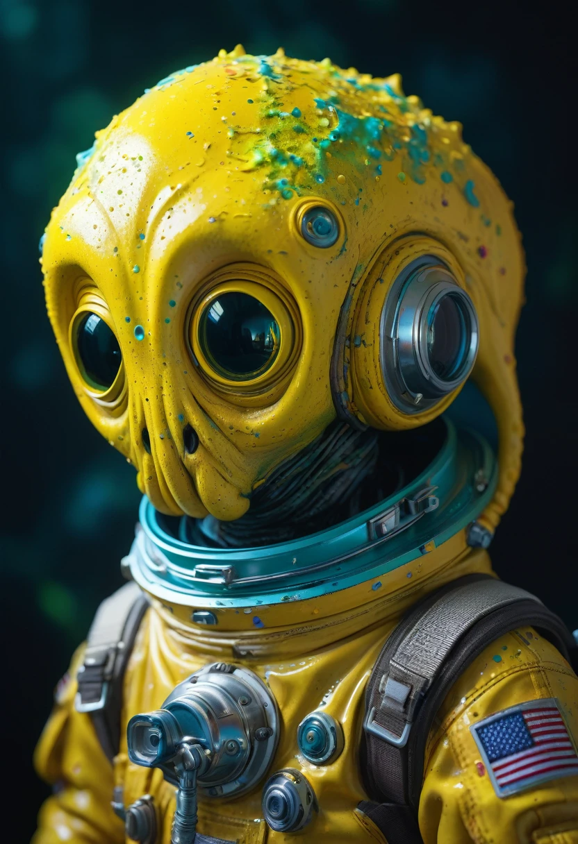 8K, ARTISTIC photogrAphy, best quAlity, mAsterpiece: 1.2), A (potrAit:1.2) Don Bluth Style  ASTRONAUT Cthulhu yellow Toon Doll, full body RAW candid cinema, cyan hair, 16mm, color graded portra 400 film, remarkable color, ultra realistic, sad admosphere, dark lighting, oppressive atmosphere, depressive colors, kodak portra 400, photograph,r, Natural Light,  Pinhead lighgts, blur reflection, Brush Strokes, Smooth, abstract, Splatter, Oil On Canvas, rainbow colors, fractal isometrics details bioluminescens : a stunning realistic photograph of wet bone structure, 3d render, octane render, intricately detailed, titanium decorative headdress, cinematic, trending on artstation | Isometric | Centered