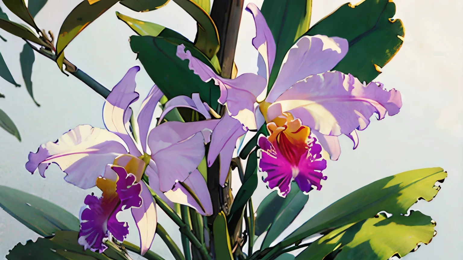 (masterpiece, highest quality:1.2), cattleya, solo, 3-flowers, close-up, full body, full bloom, nature, 