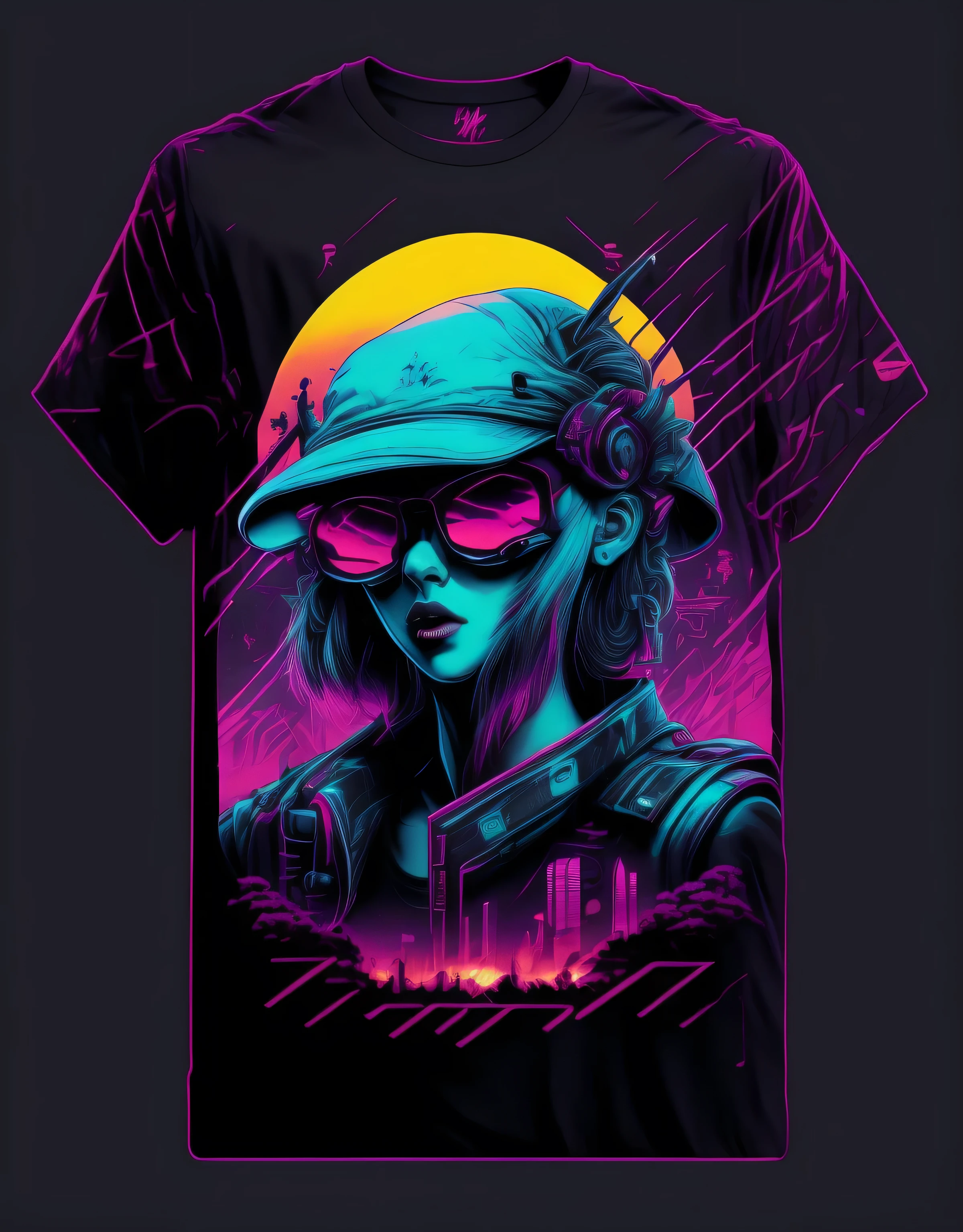 t-shirt design, gaming t shirt design, shaded, cyberpunk, attractive