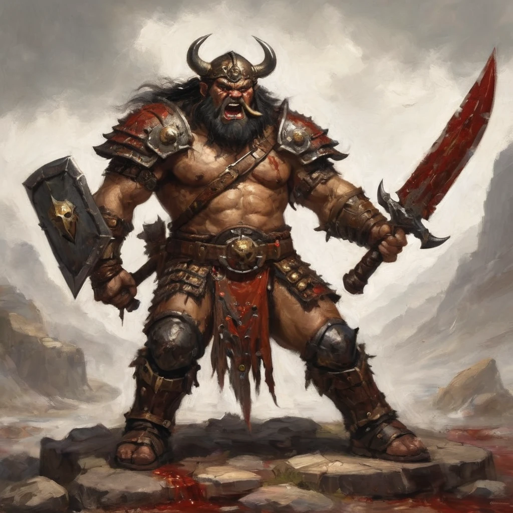 Vrockwing Bakemono, blood thirsty barbarian ragers wearing studded leather scrapped together armor and wielding 2 handed weapons