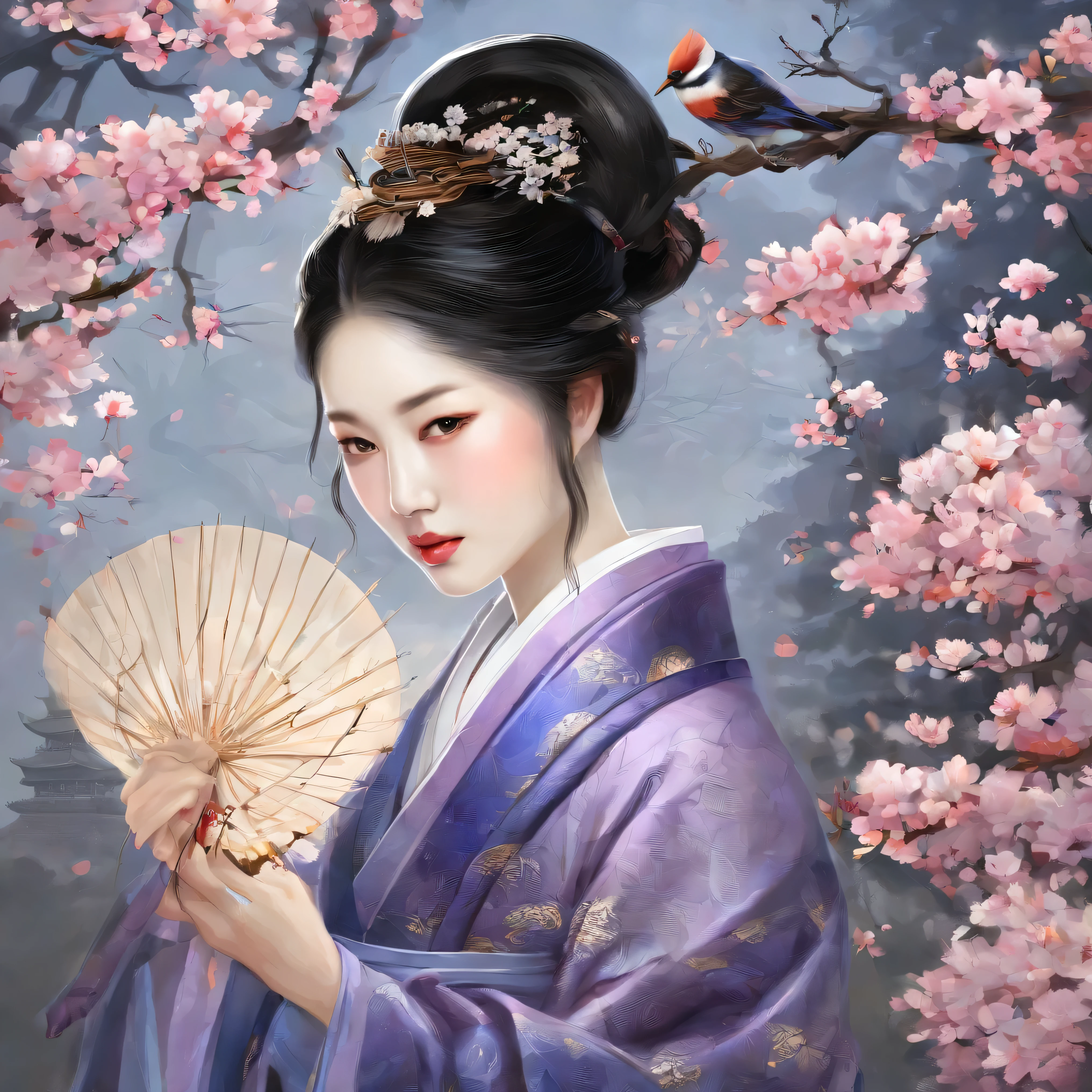 1. Scene description: - An assassin in the form of a female samurai wearing a skull mask。 (A girl dressed as a samurai with a skull mask-like face) - Detailed facial features: sharp eyes、pronounced nose、lips。 (Beautiful and detailed eyes、Beautiful and detailed lips) - Additional details: Long eyelashes、Intense expression、A strong and confident posture。 (Very detailed目と顔、Long eyelashes) 2.material: ·An illustration:Characters are depicted by hand.、 - Media: High resolution digital illustration、 - Artistic style: Combining elements of dark fantasy and traditional Japanese art、 3. Scene details: - background: Cherry blossoms in full bloom and a moonlit garden、 - Lighting: The soft moonlight casts a shadow、Illuminates the character's facial features、 -atmosphere: Mysterious and fascinating、Full of expectations、 4.image quality: - highest quality、High resolution:(highest quality、High resolution) - Super detailed:(Super detailed) - Realistic style: (Realistic) - Bright colors:(Bright colors) 5. Color Palette: - Main color: Black in the character's clothing and mask、gray、Shades of silver、 ·Cherry tree:Gentle pink and white、 - Moonlit Sky: Deep blue and purple with a silvery tint、 6. Overall prompt: With a face resembling a skull、Dressed as a samurai、A girl with beautiful eyes and lips、sheVery detailed目と顔、Long eyelashesを持っています、she、Combining dark fantasy with elements of traditional Japanese art、High resolutionのデジタルイラストで描かれています。The stage is illuminated by moonlight、A garden with cherry blossoms in full bloom、The light is soft moonlight、It casts shadows and illuminates the character's facial features.、The atmosphere is mysterious and fascinating.、Full of expectations、The image is of highest quality、High resolution、Very detailed、Photorealistic style、Color Palette、The character's costume and mask are black.、gray、Shades of silver included、Cherry trees have soft pink and white、The moonlit sky contains deep blues and purples with a silvery tint、