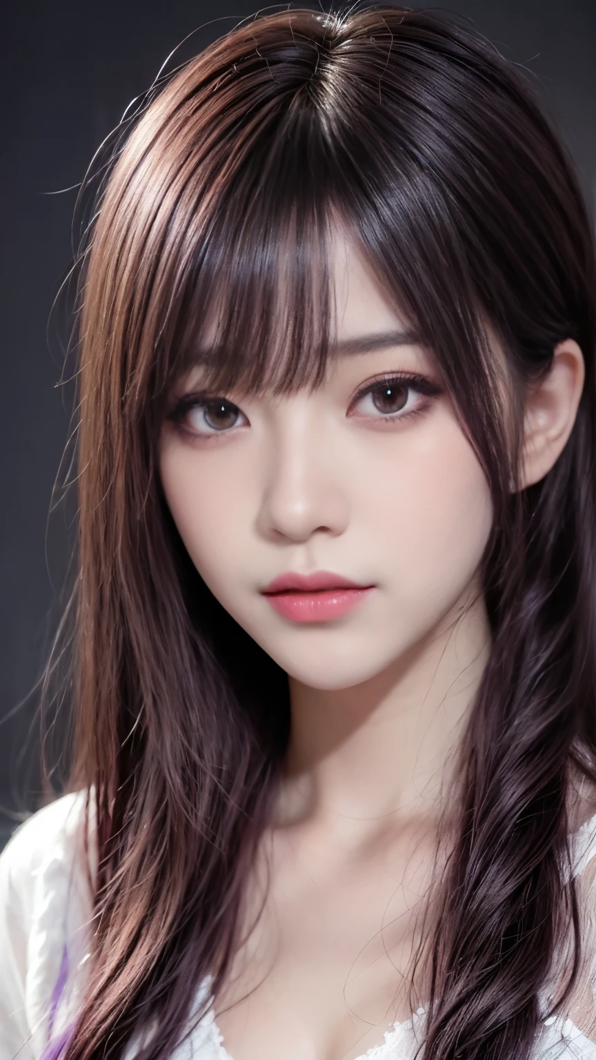 background（Black Night Sky，Big Moon），Close-up of a woman，Wearing a white shirt、Purple Hair，Very long hair，very thick braids，Purple eyes，big ， realistic girl rendering, 8k artistic german bokeh, Enchanting girl, Real Girls, Gurwitz, Gurwitz-style artwork, Girl Roleplay, Realistic 3D style, cgstation Popular Topics,, 8K Portrait Rendering,（truth，truth：1.4），Wear pink pajamas，巨big ，Sparkling eyes，Purple eyes